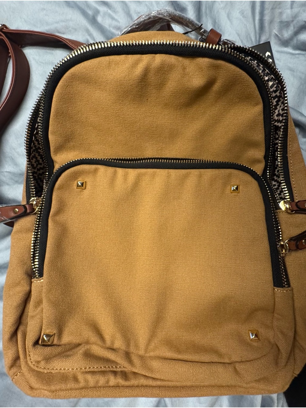 MMS Design Studio Mustard Canvas Backpack with Gold Hardware